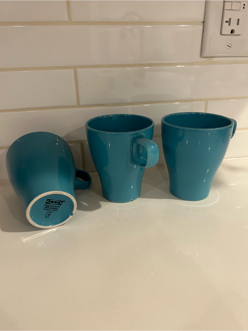 IKEA Teal Ceramic Mugs - Set of 3